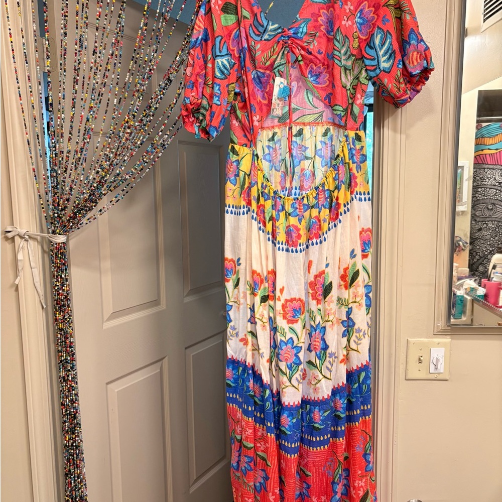 Johnny Was Multicolor Floral V-Neck Maxi Dress in Red, White, Blue, Yellow - Picture 3 of 11